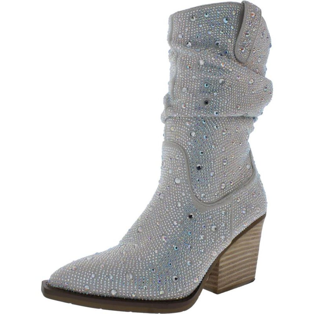Very G Silver Crystal Studded Slouchy Western Boot